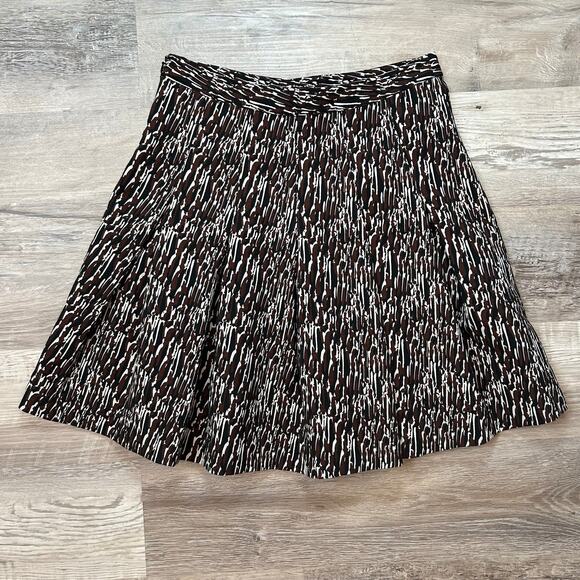 Diane von Furstenberg Abstract Pleated Skirt Brown White Size 6 A-Line - Picture 1 of 6